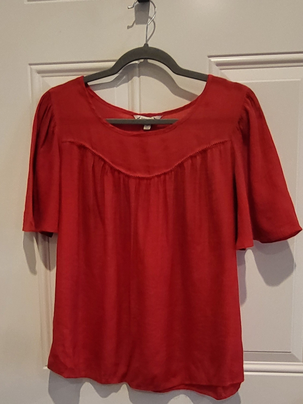 Nannette Red Short-Sleeve Scoop Neck Blouse L EUC